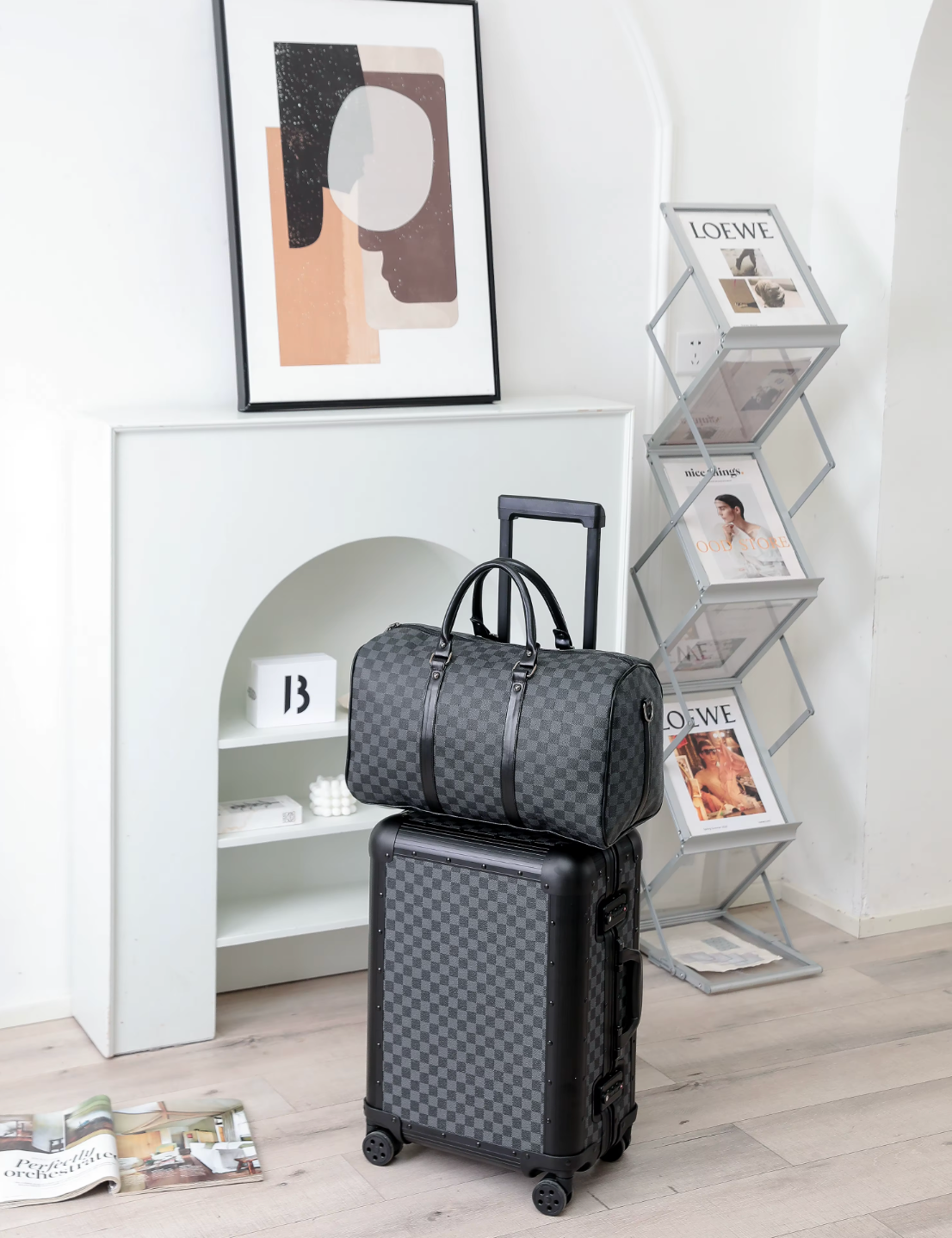 Luxury Checkerboard Metallic Design Aluminum Luggage Set for Business & Leisure Travel 20" Carry-On Suitcase