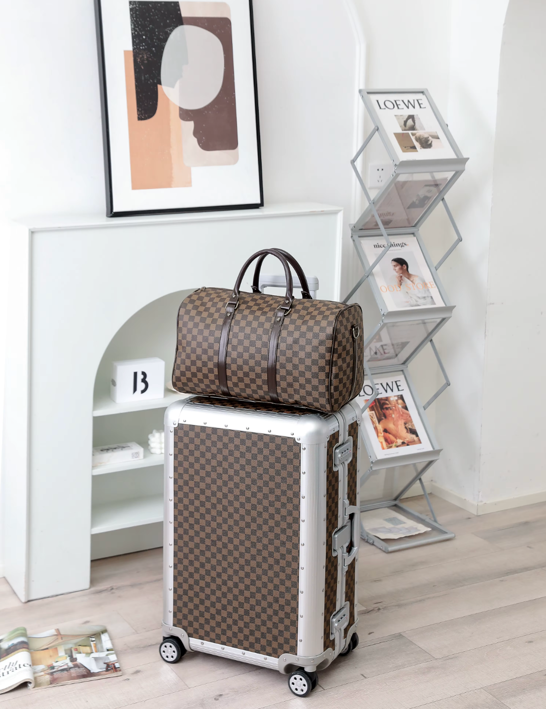 Luxury Checkerboard Metallic Design Aluminum Luggage Set for Business & Leisure Travel 20" Carry-On Suitcase