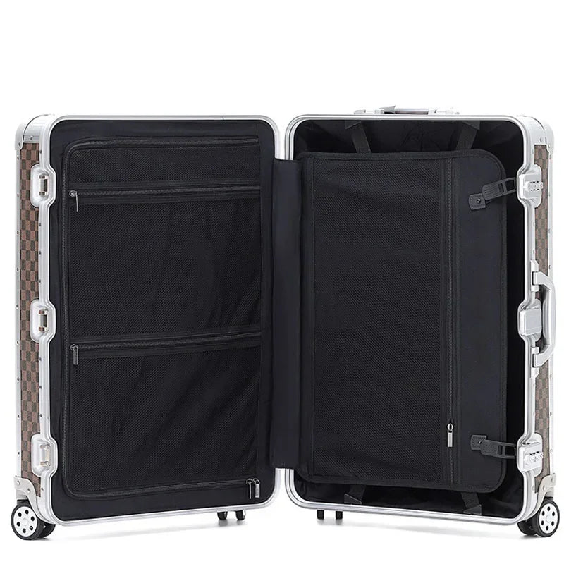 Luxury Checkerboard Metallic Design Aluminum Luggage Set for Business & Leisure Travel 20" Carry-On Suitcase