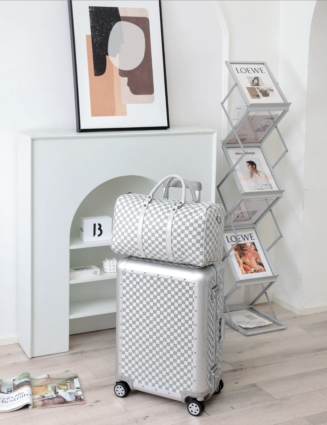 Luxury Checkerboard Metallic Design Aluminum Luggage Set for Business & Leisure Travel 20" Carry-On Suitcase
